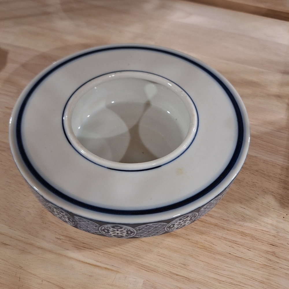 Blue & White Vintage Japanese Teapot Warmer, Lattice Medallion Porcelain.